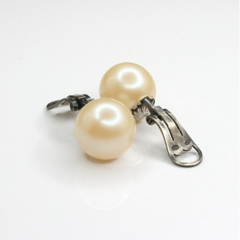 cercei perle solitaire. clips. argint & perle faux. Italia anii'30